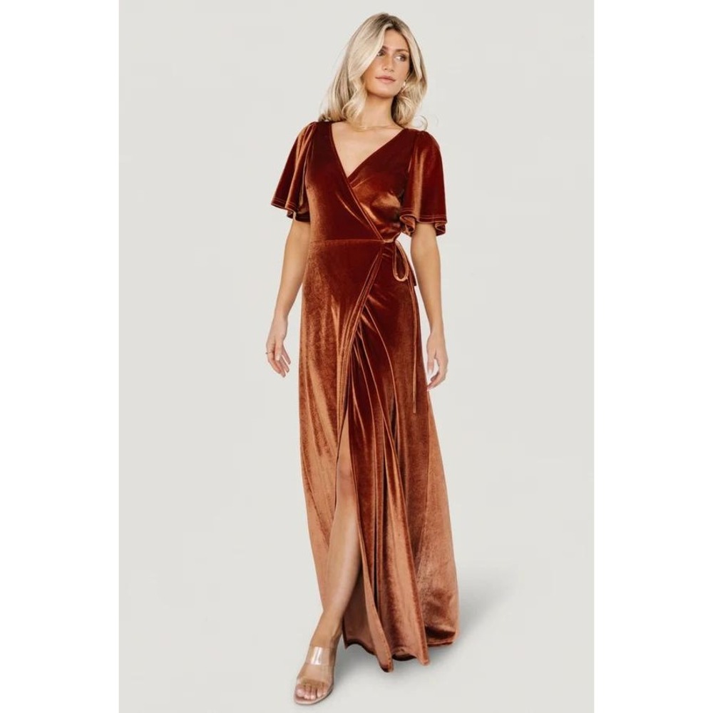 Baltic Born Meghan Velvet Wrap Maxi Dress Rust Copper Short Sleeve Gown 2XL